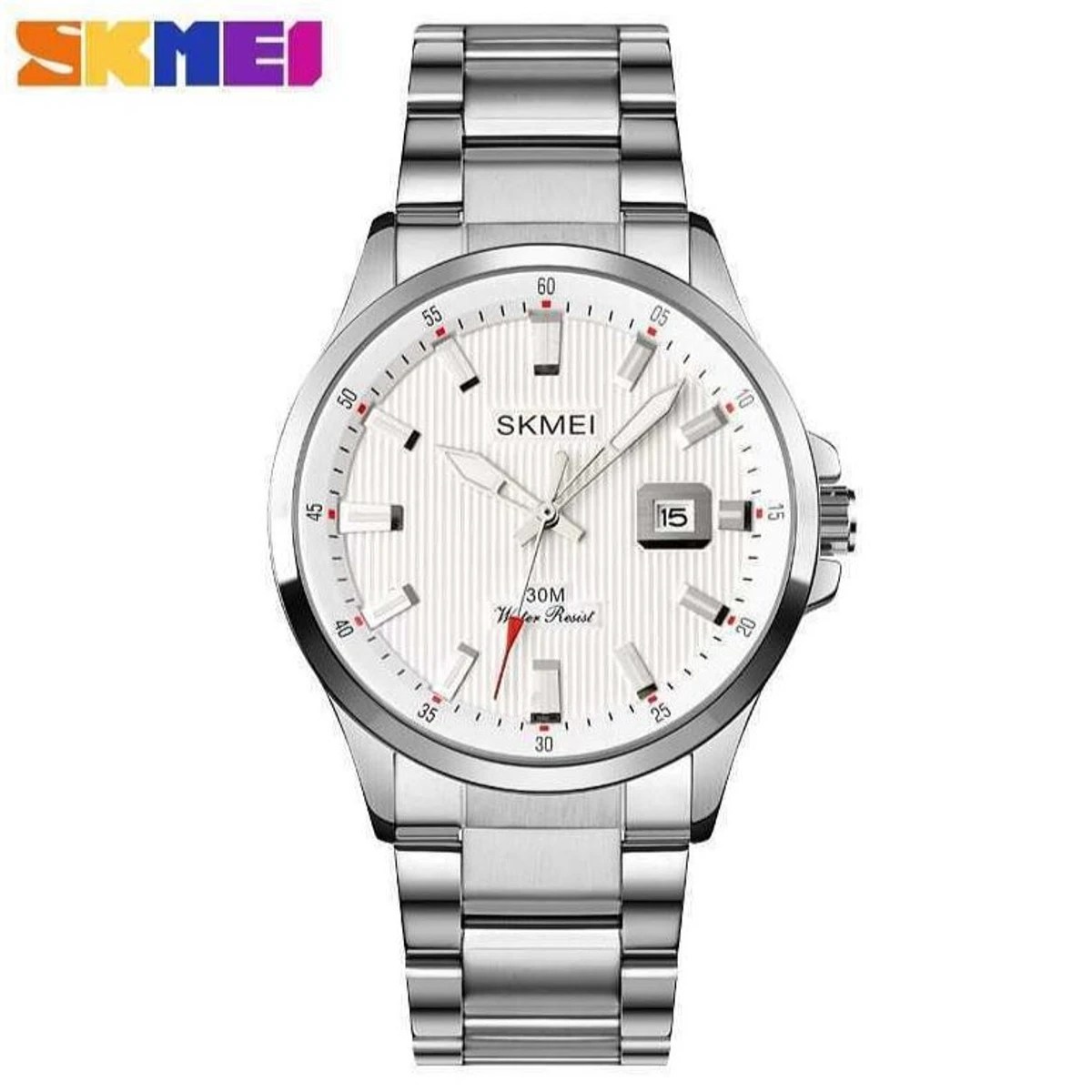 SKMEI 1654 Luxury Quartz Luminous Dial Date Waterproof Watch FOR Men-Silver